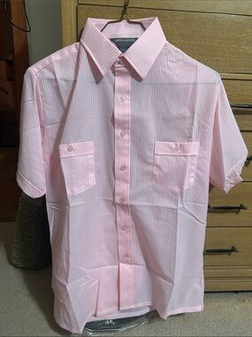 Pink Short-Sleeve Stripe Button-Down Shirt